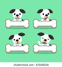 Set of vector cartoon character cute white dog emotions with big bones