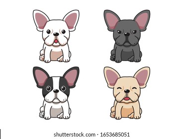 Set of vector cartoon character french bulldog dog for design.