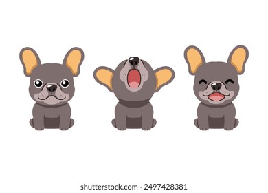 Set of vector cartoon character french bulldog for design.