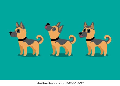 Set of vector cartoon character german shepherd dog poses for design.