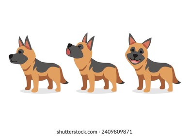 Set of vector cartoon character german shepherd dog for design.