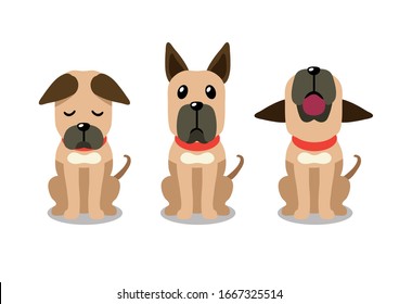 Set of vector cartoon character great dane dog poses for design.