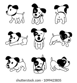 Set of vector cartoon character jack russell terrier dog poses for design.