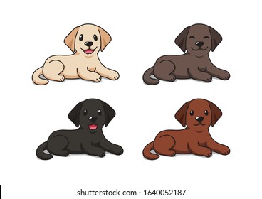 Set of vector cartoon character labrador retriever dog for design.