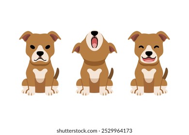 Set of vector cartoon character pit bull terrier dog for design.