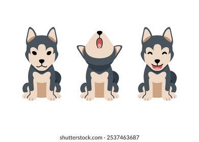 Conjunto de perro husky siberiano de carácter de dibujos animados de Vector para el diseño.