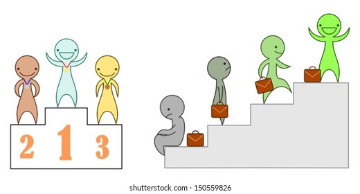 A set of vector cartoon characters depicting success