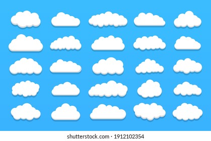 Set of vector cartoon clouds on a blue background. Set of sky.