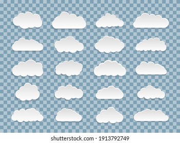 Set of vector cartoon clouds on a blue background. Set of blue sky.