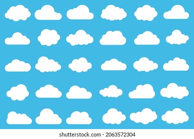 Set of vector cartoon clouds on a blue sky.