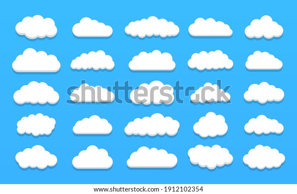 Set of vector cartoon clouds on a blue background.\
Set of sky.
