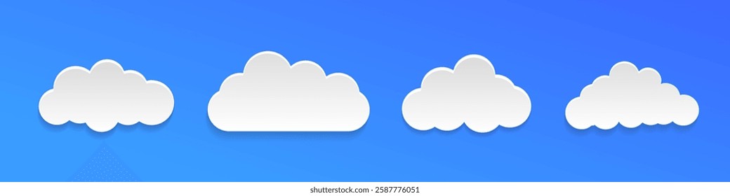 Set of vector cartoon clouds. Painted, white, fluffy clouds. Natural phenomena.