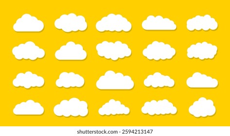 Set of vector cartoon clouds. Painted, white, fluffy clouds. Natural phenomena.