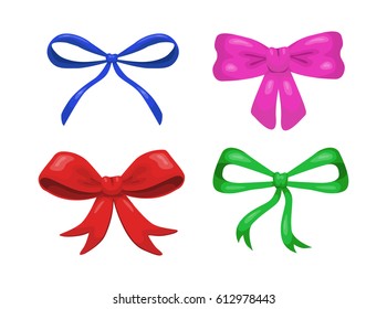 Set of vector cartoon colorful bows isolated on white background