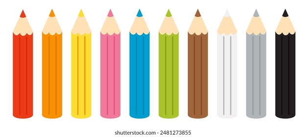 Set of vector cartoon coloured pencils.