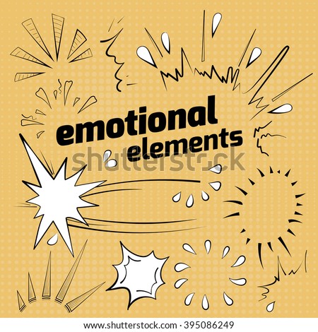 Set vector cartoon comic book emotional elements.