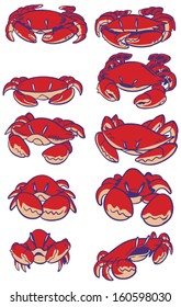 A set of vector cartoon crabs. created as vector clip art, drawn in a simple style.