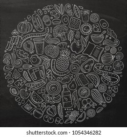 Set of vector cartoon doodle Diet food objects collected in a circle. Dietic subjects collection