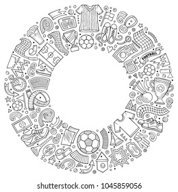 Set of vector cartoon doodle Football objects collected in a round border