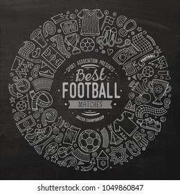 Set of vector cartoon doodle Football objects collected in a round border