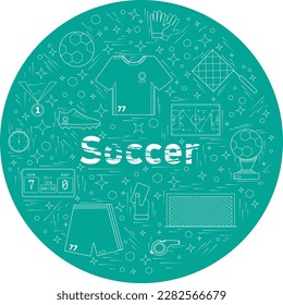 Set of vector cartoon doodle Football objects collected in a round border.
