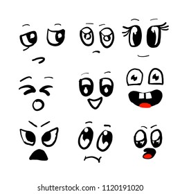 Set of Vector cartoon faces with different emotions