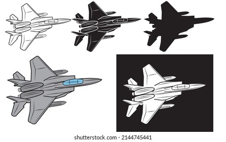 Set Of Vector Cartoon Fighter Jet. Combat Aircraft In Isolate On A White Background.