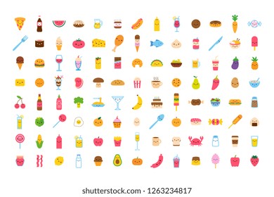 Set Of Vector Cartoon Food Icon Set