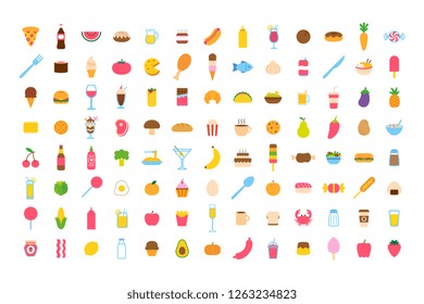 Set Of Vector Cartoon Food Icon Set