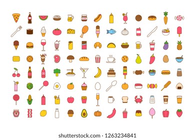 Set Of Vector Cartoon Food Icon Set