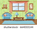 Set Vector cartoon funny Vintage cushioned furniture, Living room