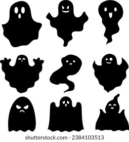 Set of vector cartoon ghosts and apparitions. For children.