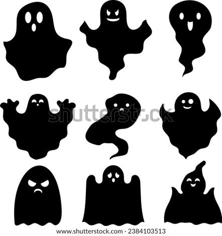 Set of vector cartoon ghosts and apparitions. For children.