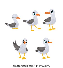 Set vector cartoon gull in children's style. Vector illustration in children's style, for children's books, posters, stickers or room decor