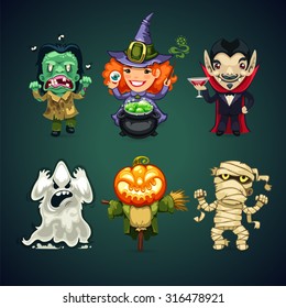 Set of Vector Cartoon Halloween Characters for your Holiday Project