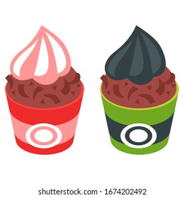 Set of vector cartoon ice cream icons in different flavors, cups and with various toppings. Isolated illustrations. EPS 10