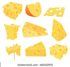 Set of Vector Cartoon Illustration. Cheese Clip Art for you Design
