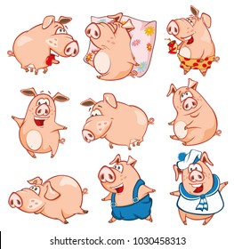 Set of Vector Cartoon Illustration. Cute Pigs in Different Poses for you Design. Cartoon Character