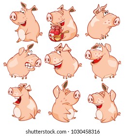 Set of Vector Cartoon Illustration. Cute Pigs in Different Poses for you Design. Cartoon Character