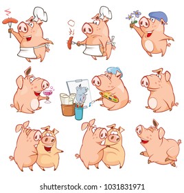 Set of Vector Cartoon Illustration. Cute Pigs in Different Poses for you Design. Cartoon Character