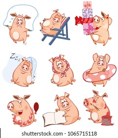 Set of Vector Cartoon Illustration. Cute Pigs in Different Poses for you Design. Cartoon Character