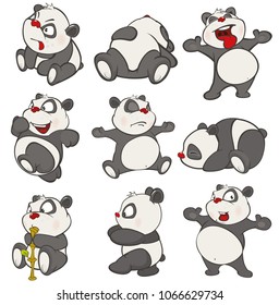 Set of Vector Cartoon Illustration. A Cute Panda Bear  for you Design