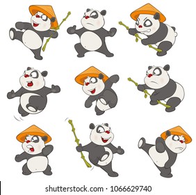 Set of Vector Cartoon Illustration. A Cute Panda Bear  for you Design