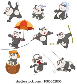Set of Vector Cartoon Illustration. A Cute Panda Bear  for you Design