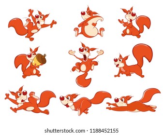 Set of Vector Cartoon Illustration. A Cute Squirrel for you Design