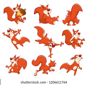 Set of Vector Cartoon Illustration. A Cute Squirrel for you Design