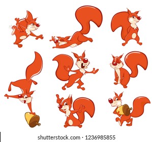 Set of Vector Cartoon Illustration. A Cute Squirrel for you Design