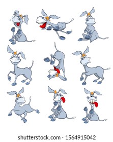 Set of Vector Cartoon Illustration. Cute Cartoon Character Burro for you Design and Computer Game.