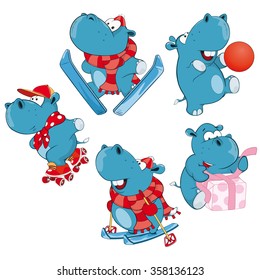 Set of Vector Cartoon Illustration. A Cute Hippo for you Design