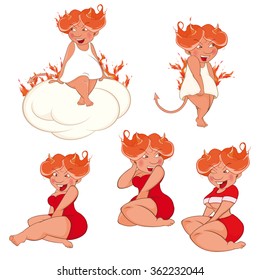 Set of Vector Cartoon Illustration. A Cute Sexy Devil